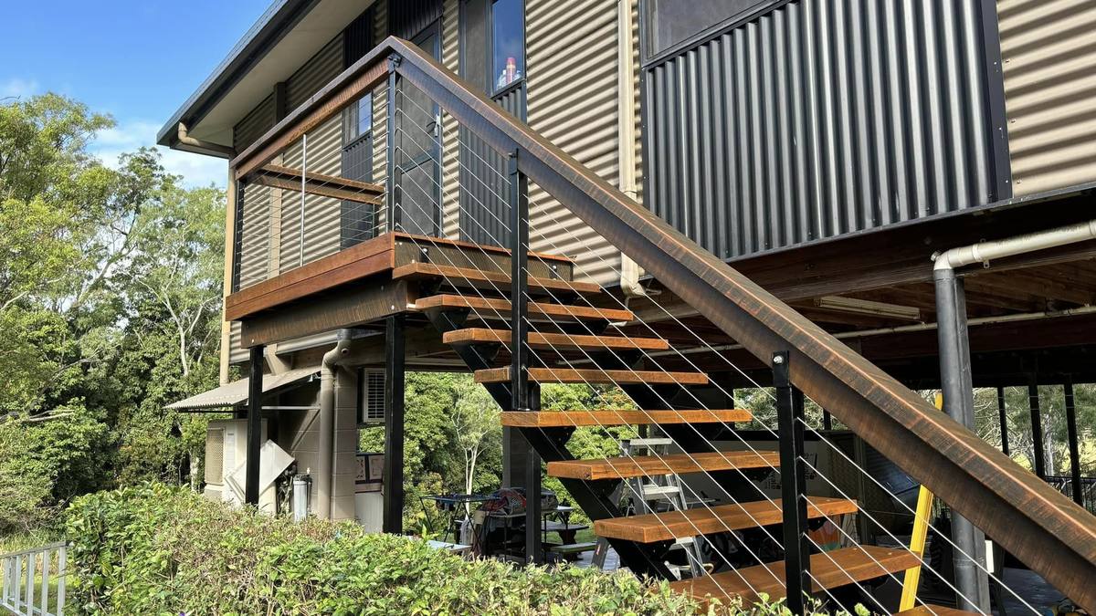 Timber and steel outdoor staircase